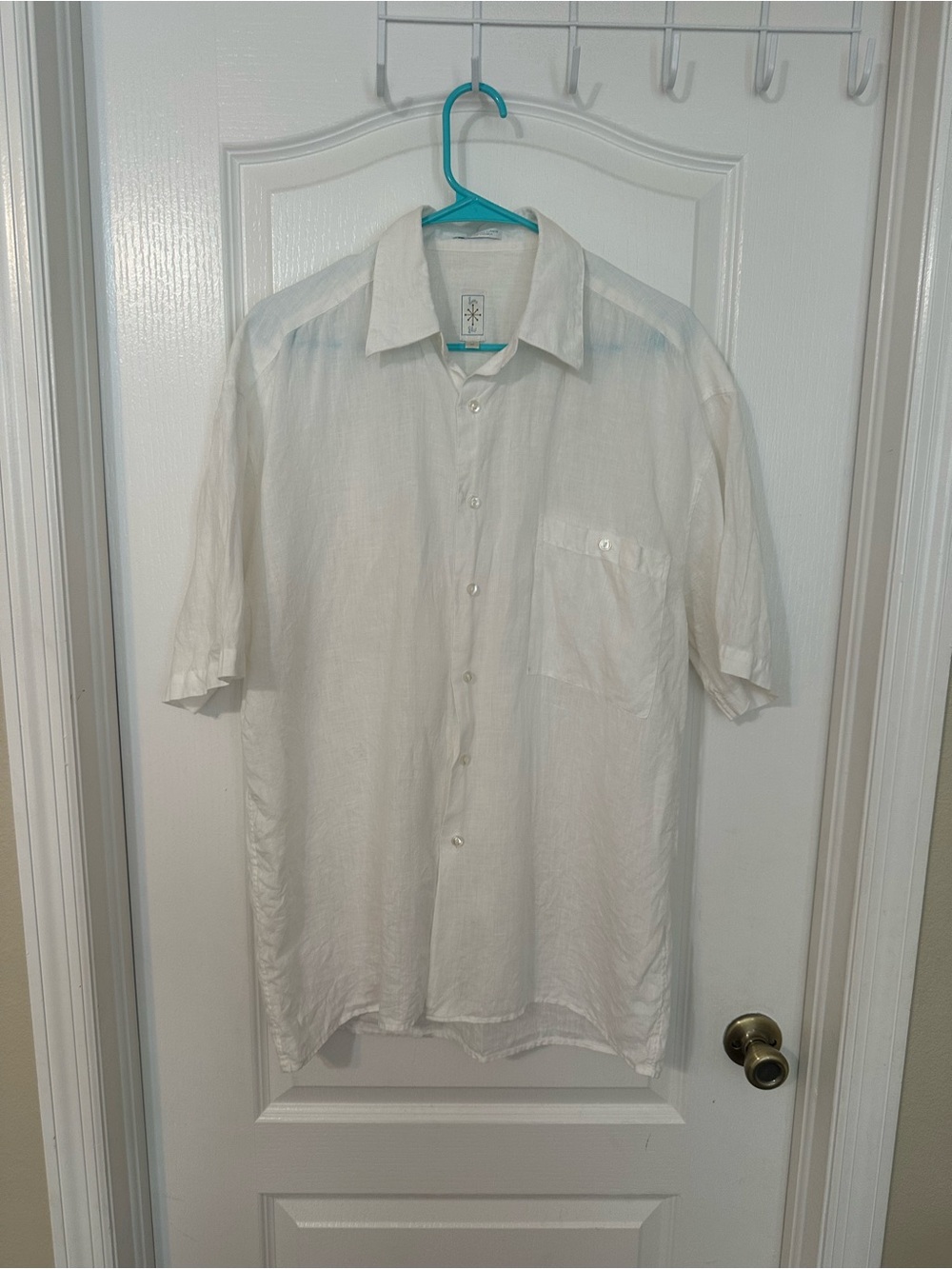 Burma Bibas 100% Natural Linen White Short Sleeve Button Down Shirt Size M